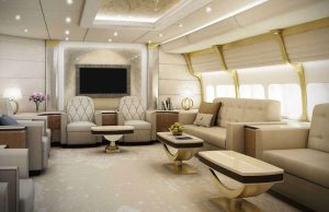 Boeing 747-81 VIP - avec ses 444 m², il a un magnifique living, des énormes salles à manger et une zone de bureau