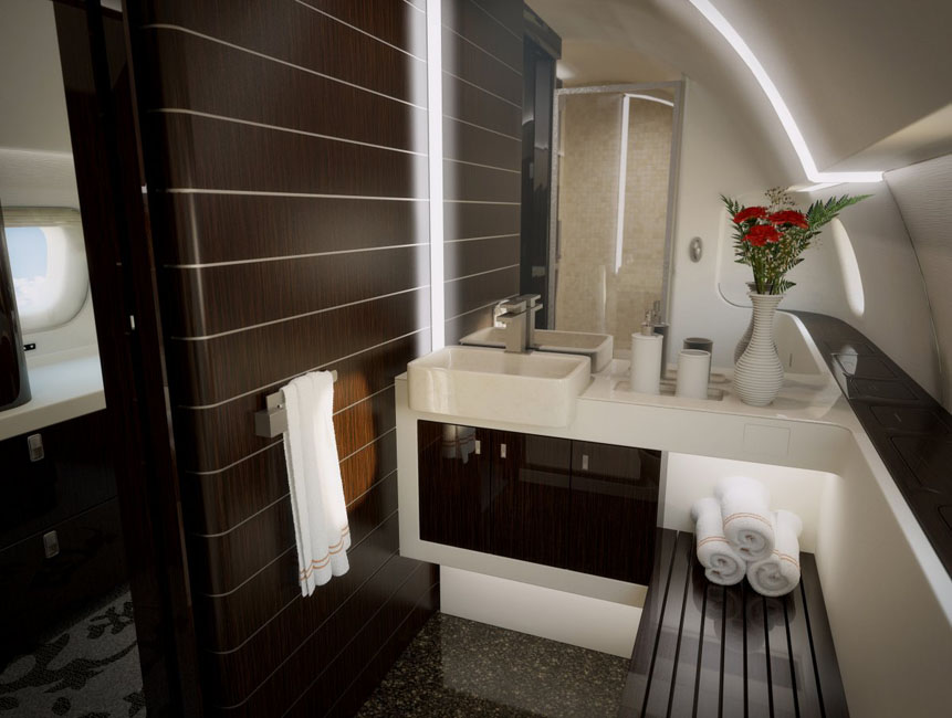 Embraer Lineage 1000E a une salle de bains avec douche à l’italienne