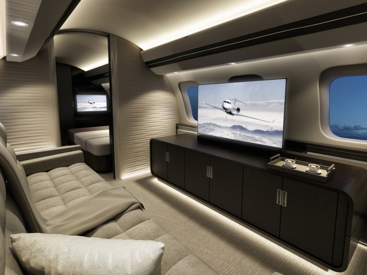 Jet privé Bombardier Global 7000 - intérieur avec écrans